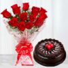 12 Red Roses with 1 Kg Chocolate Cake