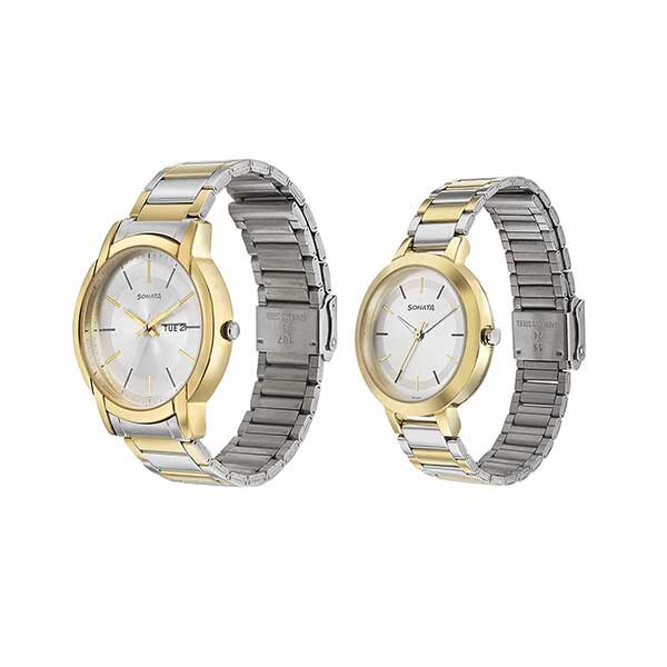 Sonata Pairs Analog Silver Dial Unisex's Watch