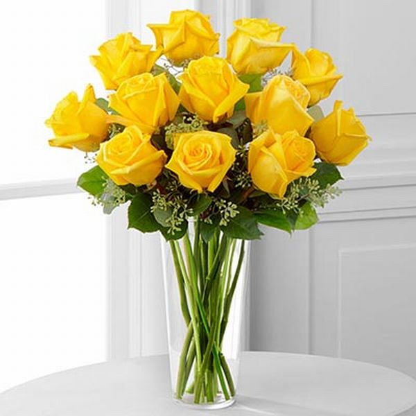 Bright Yellow Rose Vase