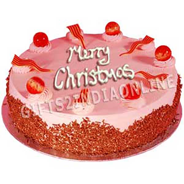 Eggless Christmas Strawberry Cake