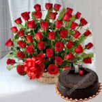 60 Red Rose Basket with Cake