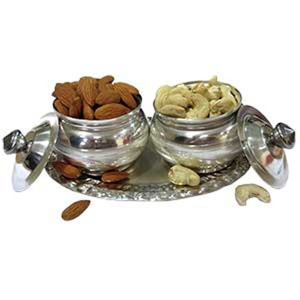 Silver Container Tray with Dry Fruits
