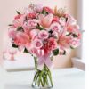 8 gerberas, 8 roses, and 2 stem pink lilies