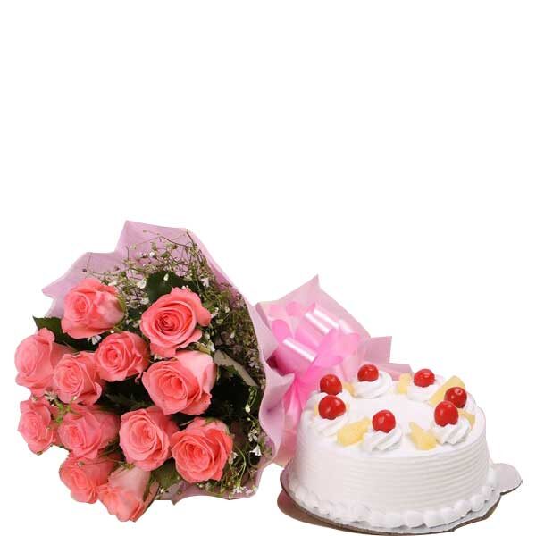 Pink Roses with Pineapple Cake