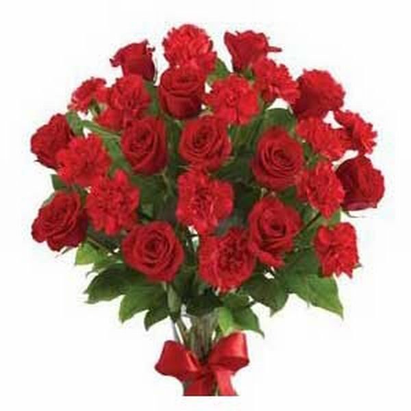 10 Red Carnation and 10 Red Roses flowers