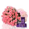 Bouquet of 40 Pink Roses with 2 Cadbury Silk Chocolates