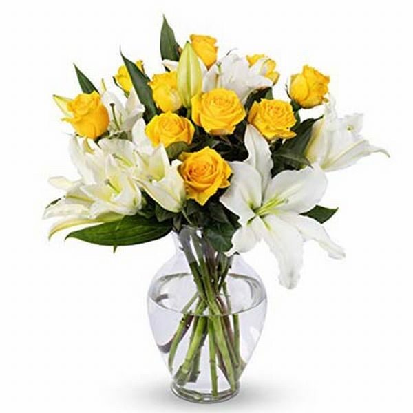 10 yellow Roses & 3 Stems of White Lilies