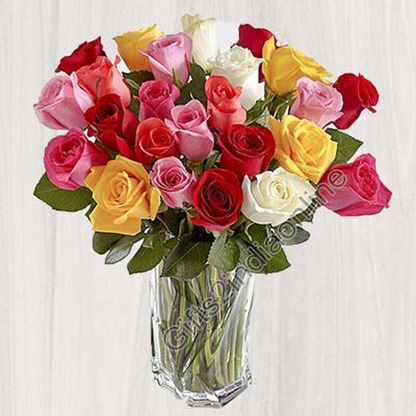 24 bright and vivacious mixed roses