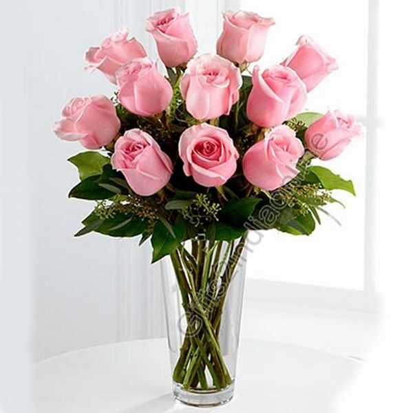Pink Roses in a glass vase