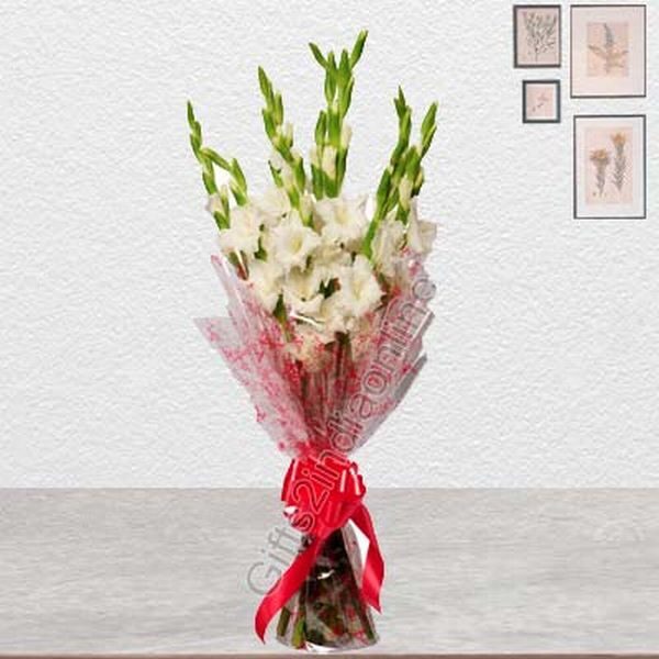 Bouquet of 12 White Gladiolus
