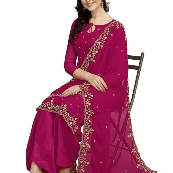 Women's Georgette Embroidered Unstitched Salwar Suit Dress Material (Magenta)
