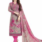 Women's Unstitched Synthetic Crepe Grey & Pink Floral Print Wrinkle Free Dress Material