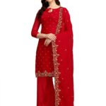 Women's Georgette Embroidered Unstitched Salwar Suit Dress Material (Red)
