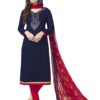 Women's Unstitched Synthetic Crepe Blue & Red Polka Dots Printed Salwar Suit Material