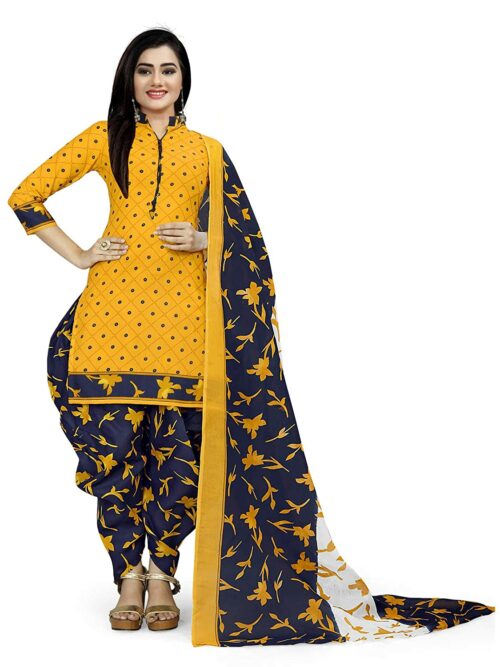 Cotton Unstitched Salwar Suit (Yellow)