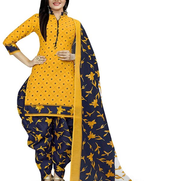 Cotton Unstitched Salwar Suit (Yellow)